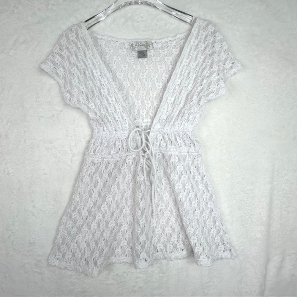 Frascati White Crochet Lace Tie Front Cover Up Mini Dress M Flaw See Pic